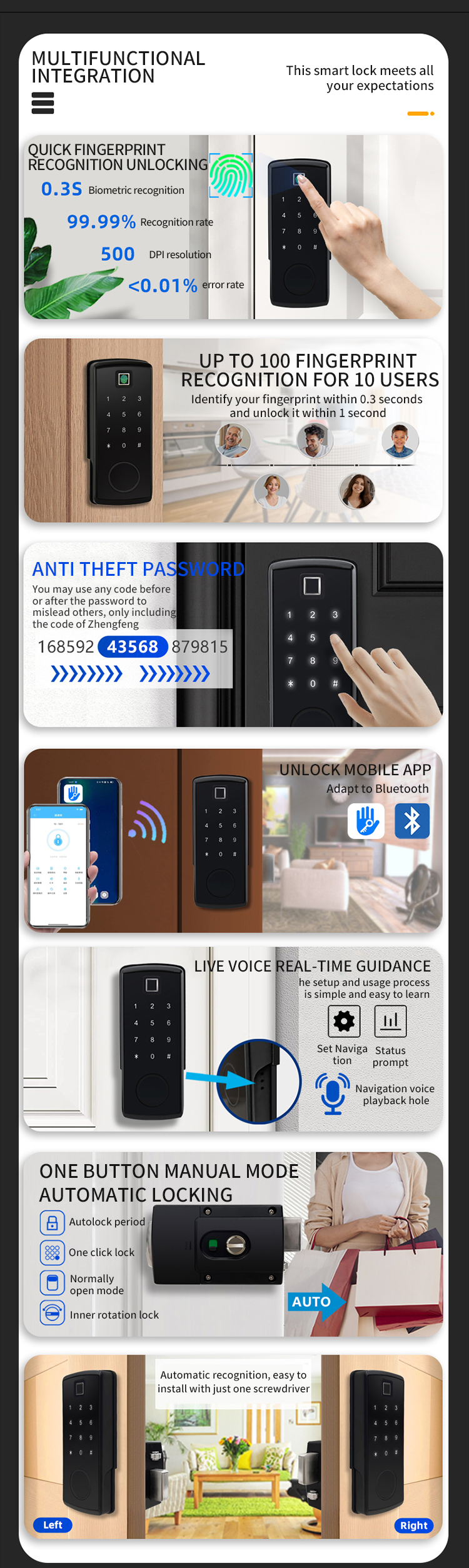 Умная дверная ручка Блокировка Bluetooth паролем без ключа